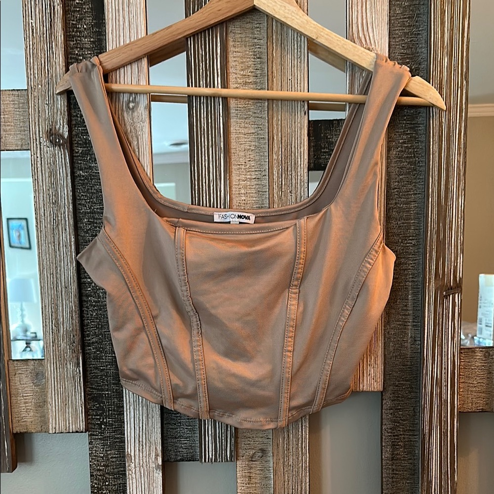 Fashion Nova Tan Fitted Bustier Tank Top